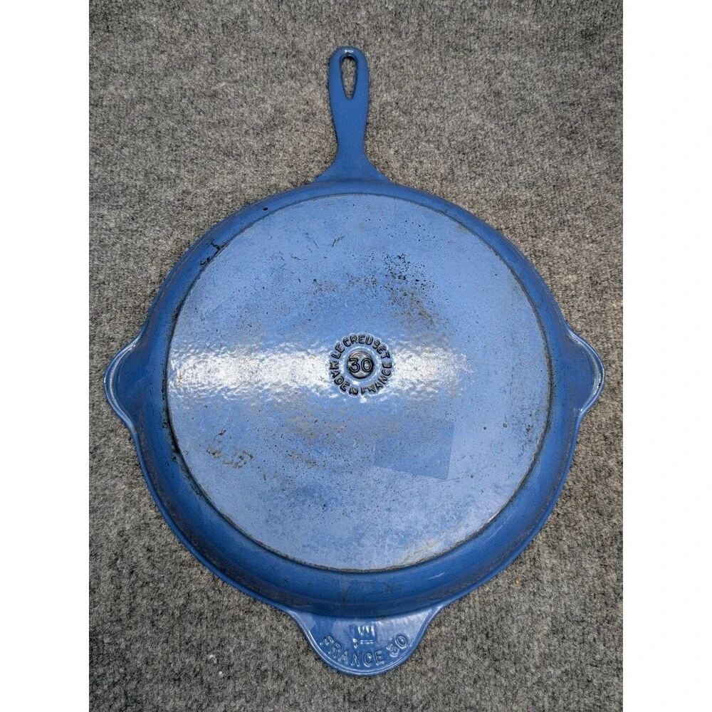 Le Creuset 30cm Blue Enameled Cast Iron Grill Skillet Fry Pan Made in France